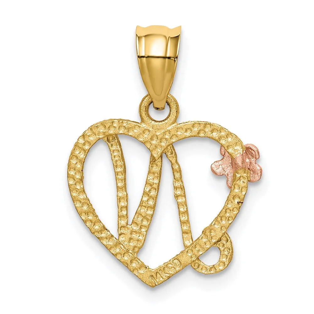 14k Two-Tone Heart Letter N Initial Pendant