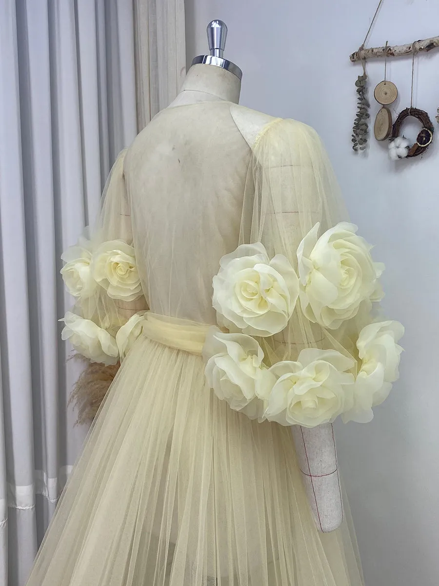 3D Rose Bridal Robe Handmade Flowers Boudoir Robes Bridesmaid Gift Honeymoon Plus Size Photo Shoot Robe Dress Robe Coverup YW243134