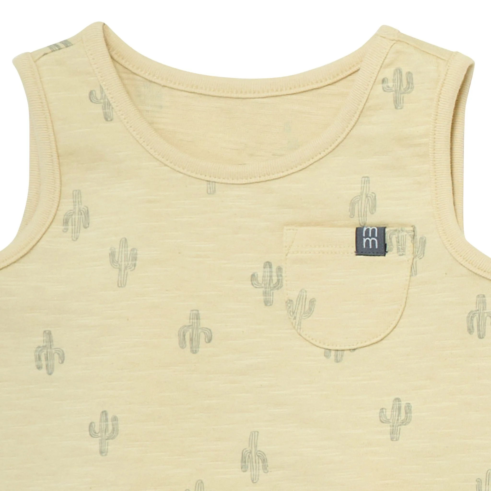 4-Piece Baby Boys Dusty Yellow Cactus Sleeveless Shirts and Shorts Set