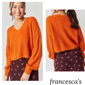 (46)🧡New Francesca’s Addison V-Neck Orange Cropped Sweater🧡