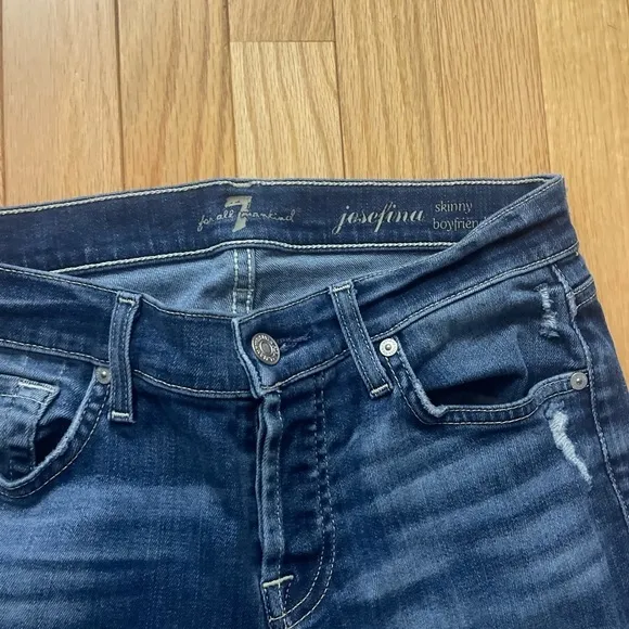 7 for All Mankind Josefina Blue Ripped Skinny Boyfriend Jeans Size 25