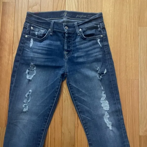 7 for All Mankind Josefina Blue Ripped Skinny Boyfriend Jeans Size 25