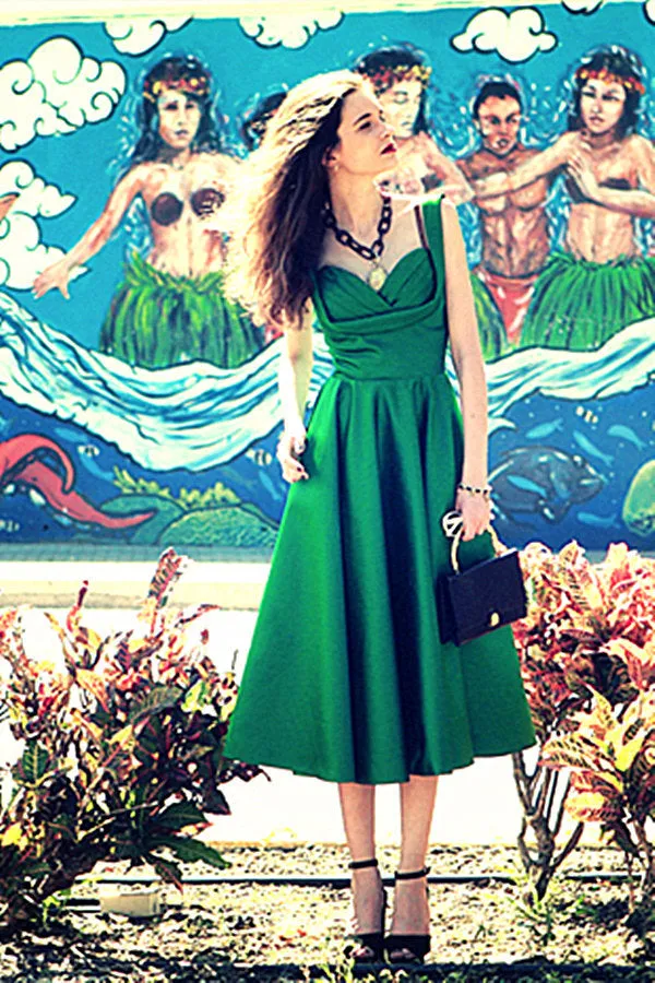 A-line Sweetheart Tea Length Chiffon Sleeveless Prom Dress