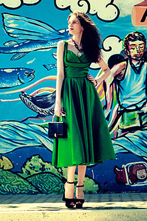A-line Sweetheart Tea Length Chiffon Sleeveless Prom Dress