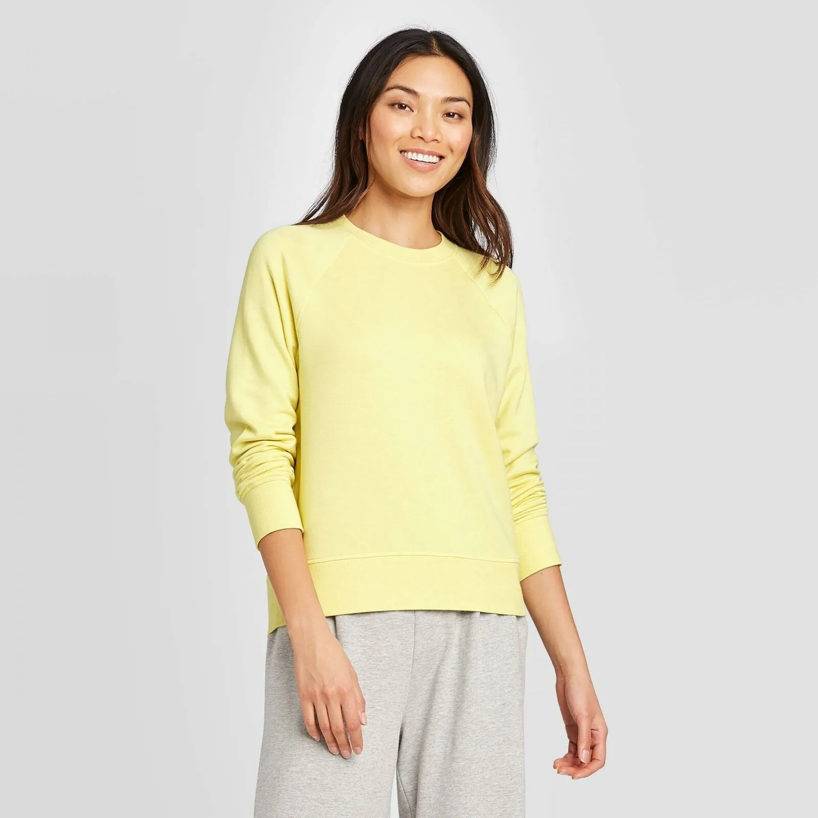 A New Day Women's Pullover Crewneck Sweatshirt Yellow Green Small