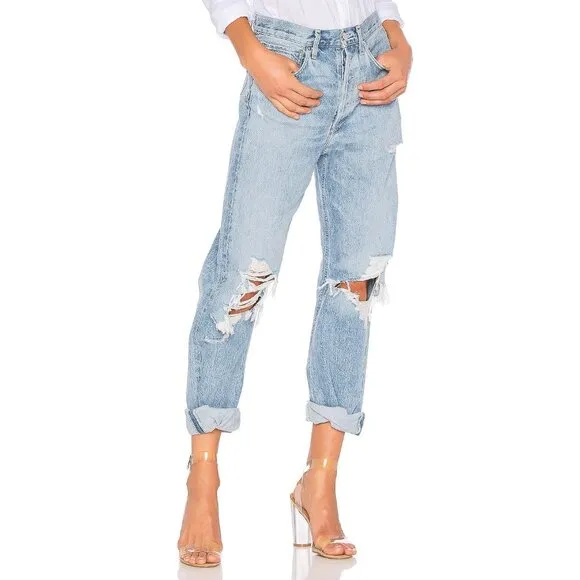 Agolde 90s mid rise loose fit destroyed denim jeans size 28