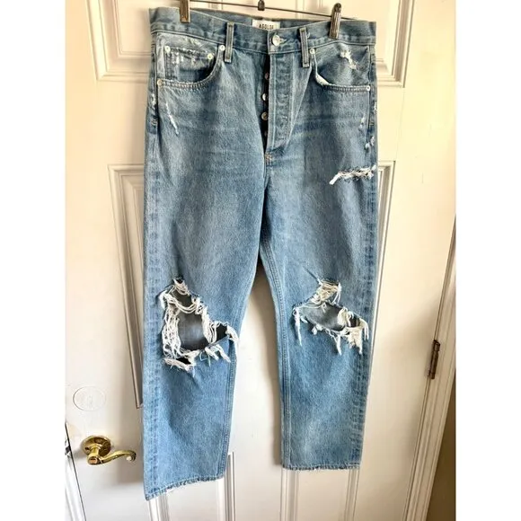 Agolde 90s mid rise loose fit destroyed denim jeans size 28