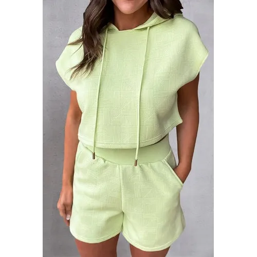 'Alina' Textured Hoodie and Shorts Set