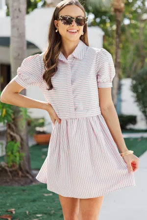 All For It Pink & Green Striped Shirt Dress