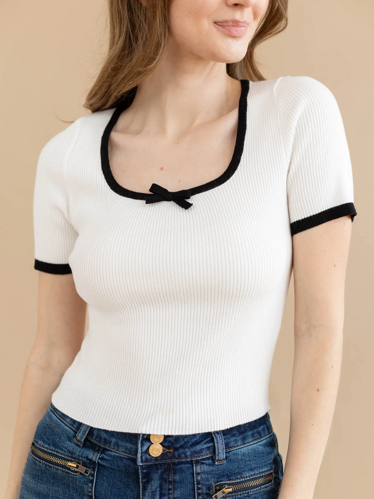 Allie Rose Square Neck Bow Detail Top