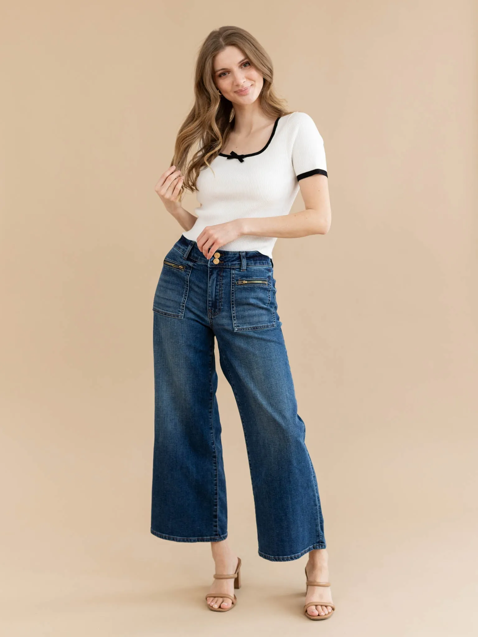 Allie Rose Square Neck Bow Detail Top