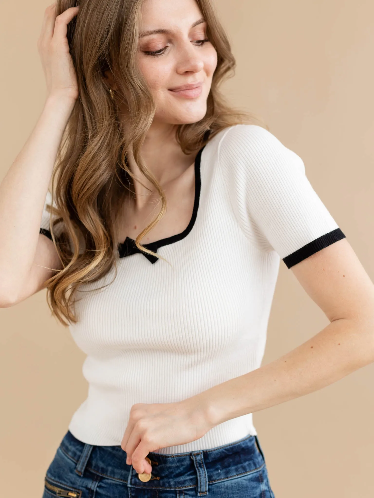 Allie Rose Square Neck Bow Detail Top