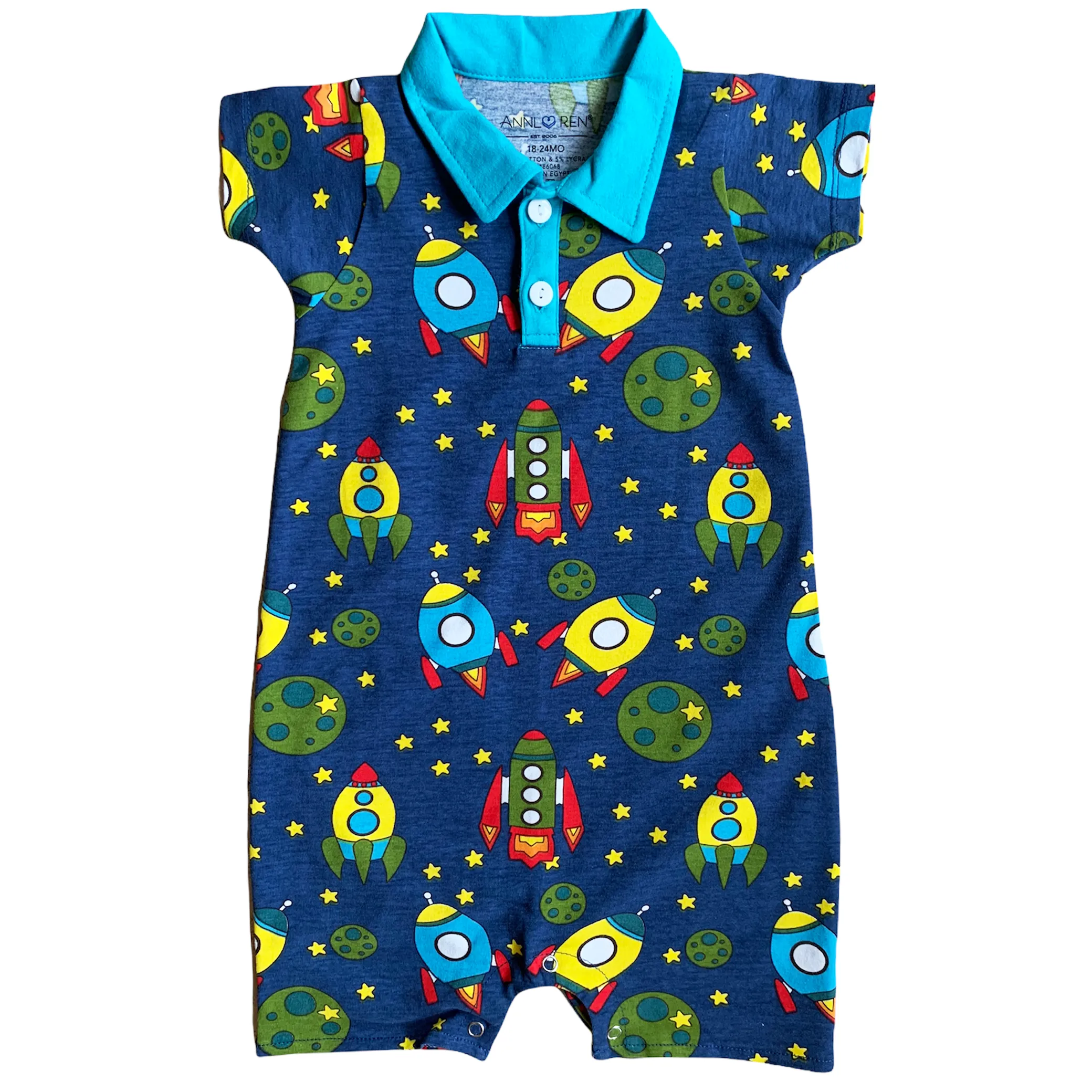 AnnLoren Spaceship short sleeve Collar Baby/Toddler Boys Romper