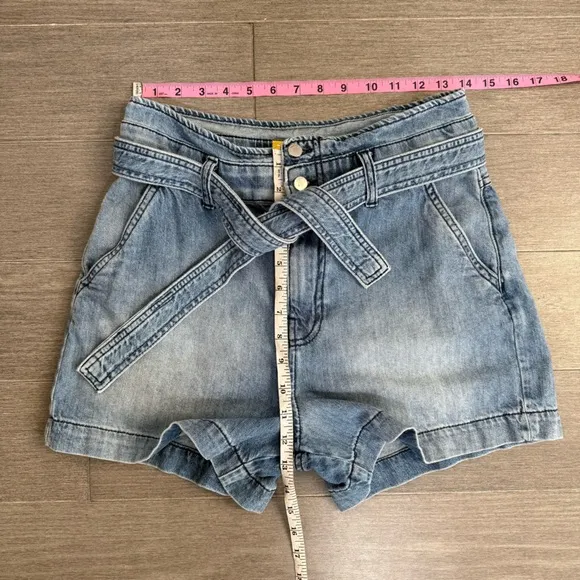 BA&amp;SH Clark Paperbag Denim Shorts S 4 High Rise Cuffed Jeans Shorts Tie Belt