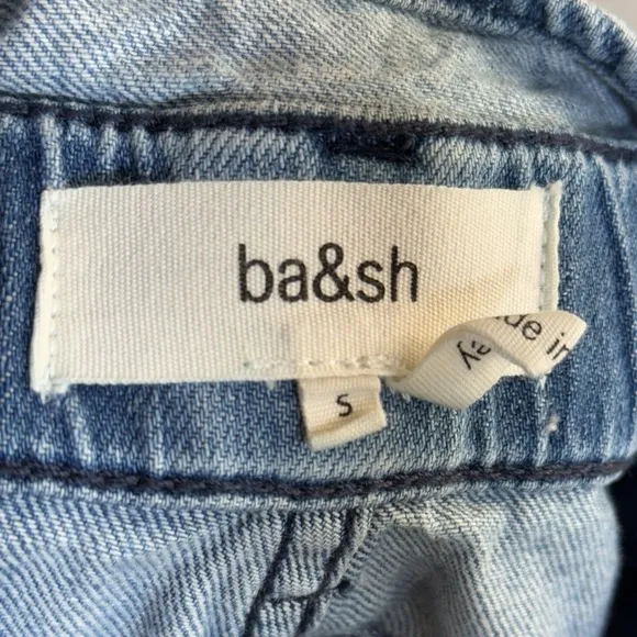 BA&amp;SH Clark Paperbag Denim Shorts S 4 High Rise Cuffed Jeans Shorts Tie Belt