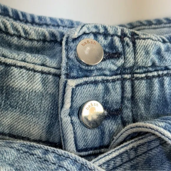 BA&amp;SH Clark Paperbag Denim Shorts S 4 High Rise Cuffed Jeans Shorts Tie Belt