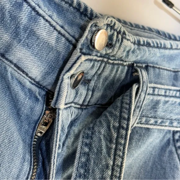 BA&amp;SH Clark Paperbag Denim Shorts S 4 High Rise Cuffed Jeans Shorts Tie Belt
