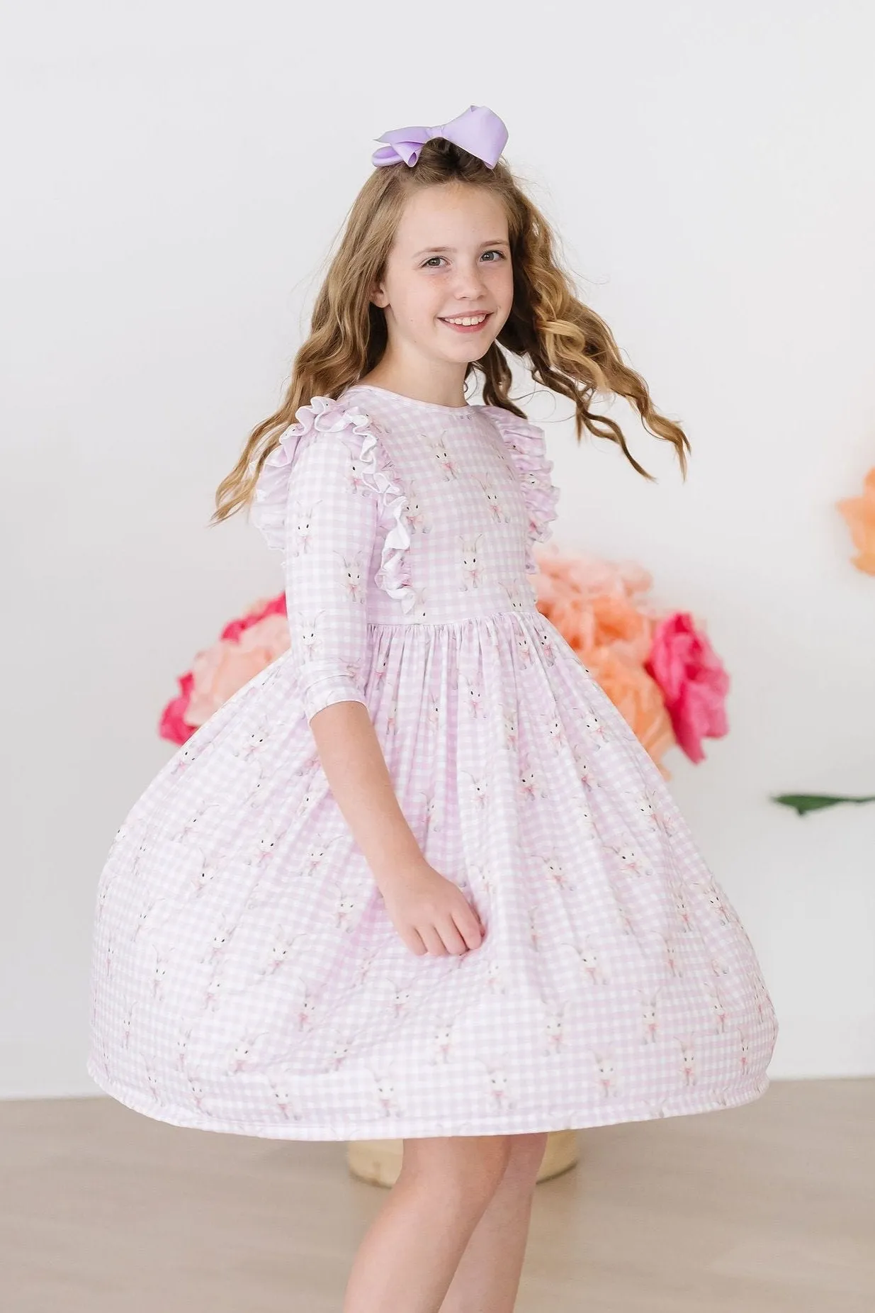 Baby Bunnies 3/4 Sleeve Ruffle Twirl Dress