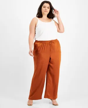 Bar III Womens Plus Size Satin Drawstring Pants 10836622 Rich Carmel Brown 3X