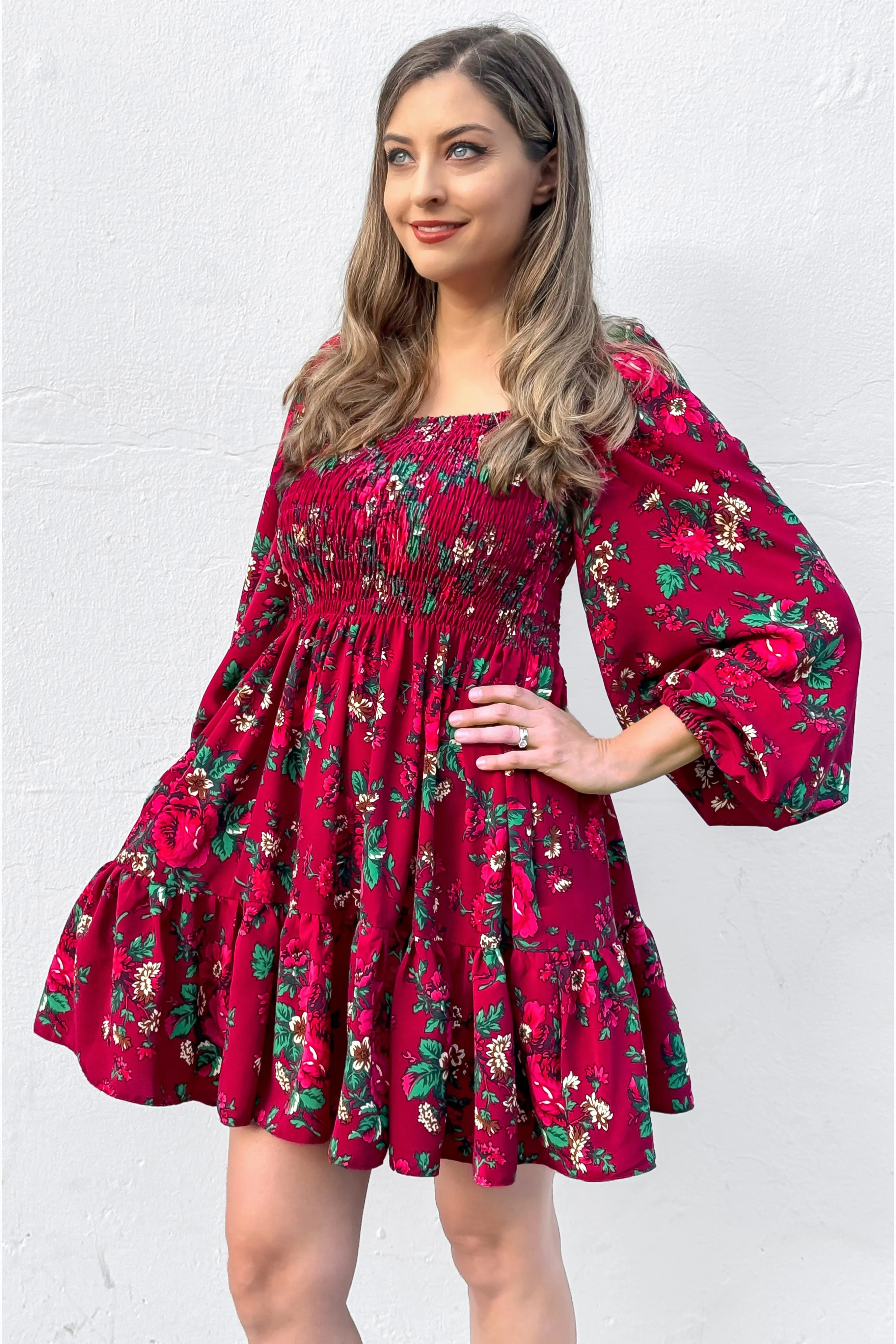 Basia Wine Mini Folk Dress