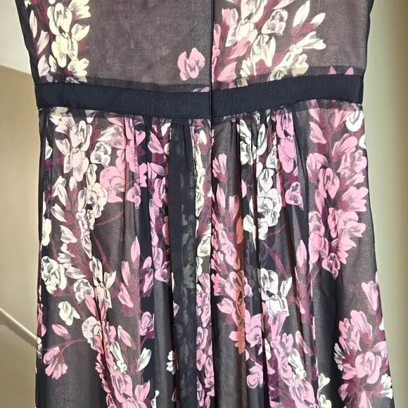 BCBGMaxAzria Amber Strapless Floral Print Sheer Contrast Gown