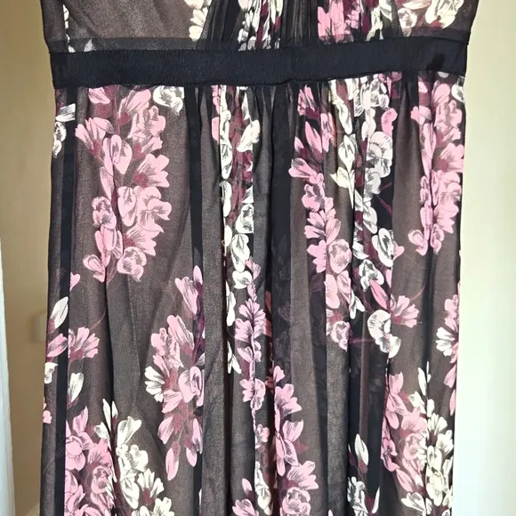 BCBGMaxAzria Amber Strapless Floral Print Sheer Contrast Gown