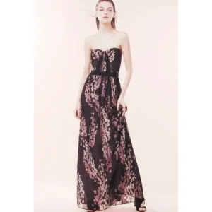 BCBGMaxAzria Amber Strapless Floral Print Sheer Contrast Gown