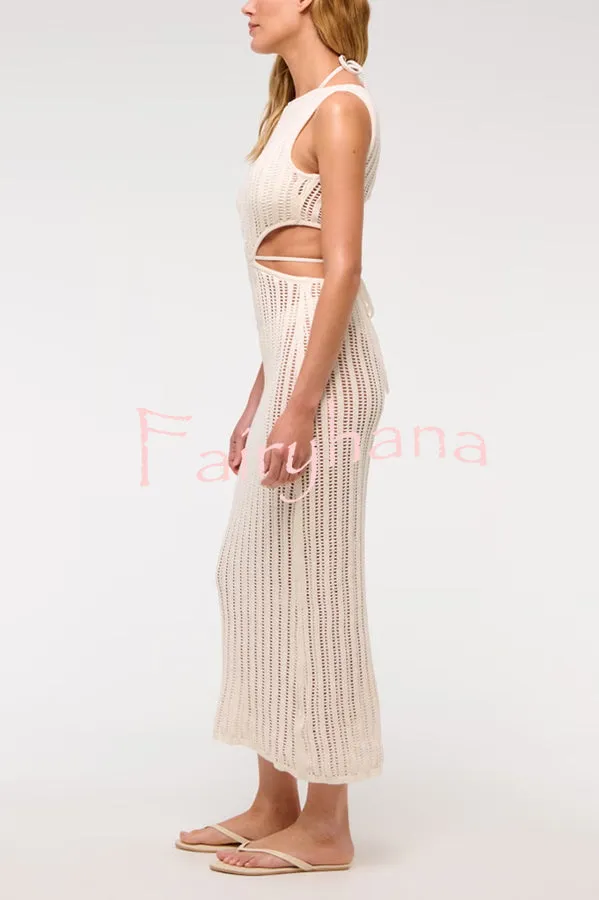 Beach Day Crochet Knit Cutout Waist Coverup Stretch Maxi Dress