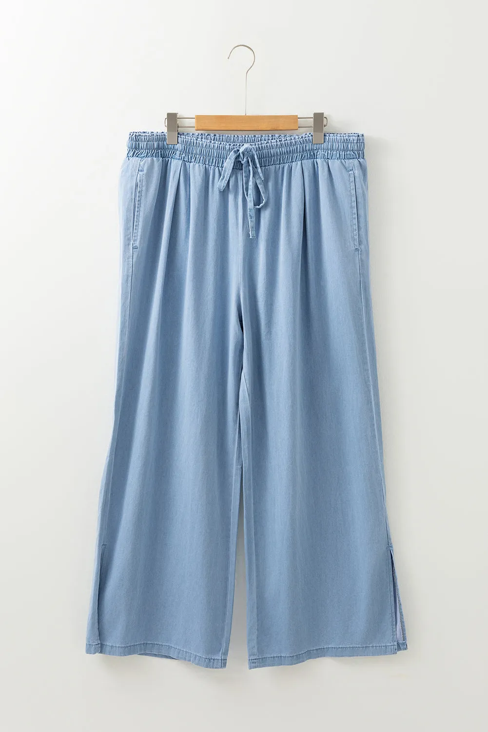 Beau Blue Casual Wide Slit Leg High Waist Loose Plus Size Jeans