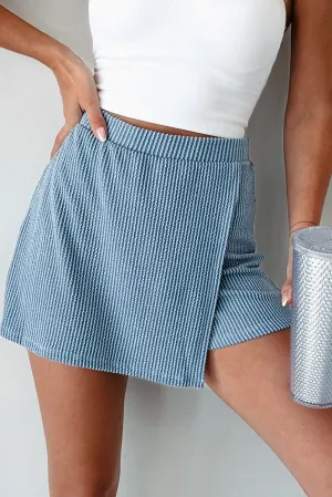 Beau Blue Corded Elastic High Waist Wrap Skort