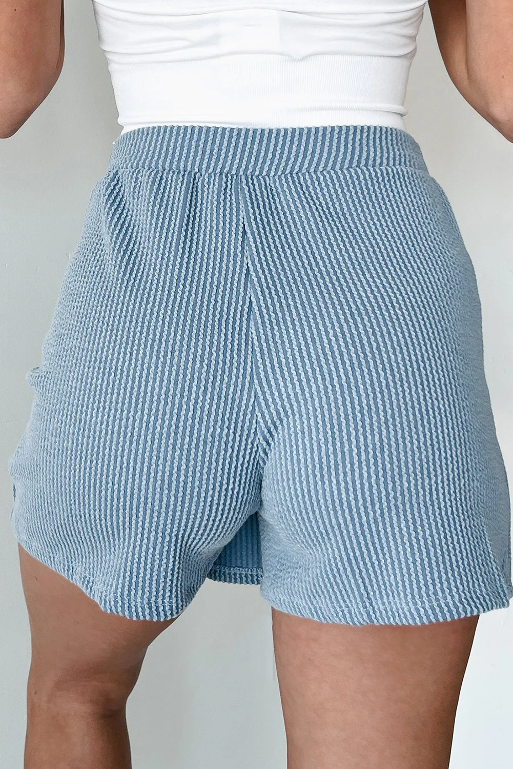 Beau Blue Corded Elastic High Waist Wrap Skort