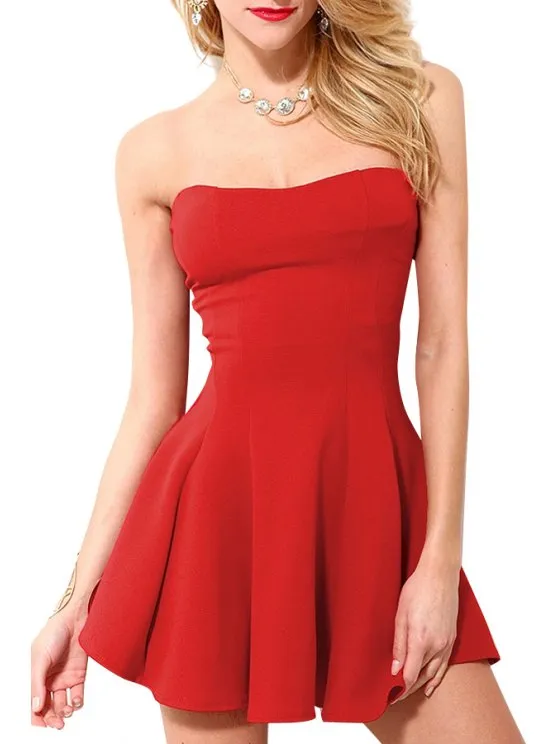 BerryBetty - Chic Solid Color Strapless Sleeveless Dress