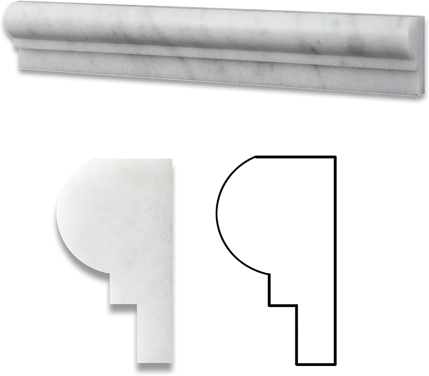 Bianco Venatino Marble 2 X 12 Polished OG-1 Chair Rail Trim - Lot of 5 pcs.