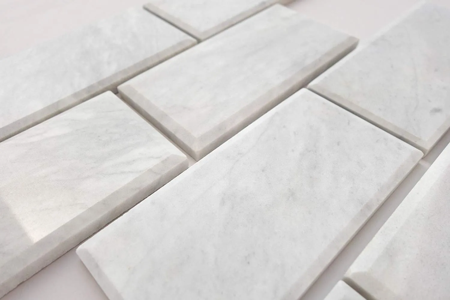 Bianco Venatino Marble 3X6 Deep - Beveled & Polished Subway Tile - STANDARD QUALITY - Lot of 20 Sq. Ft.