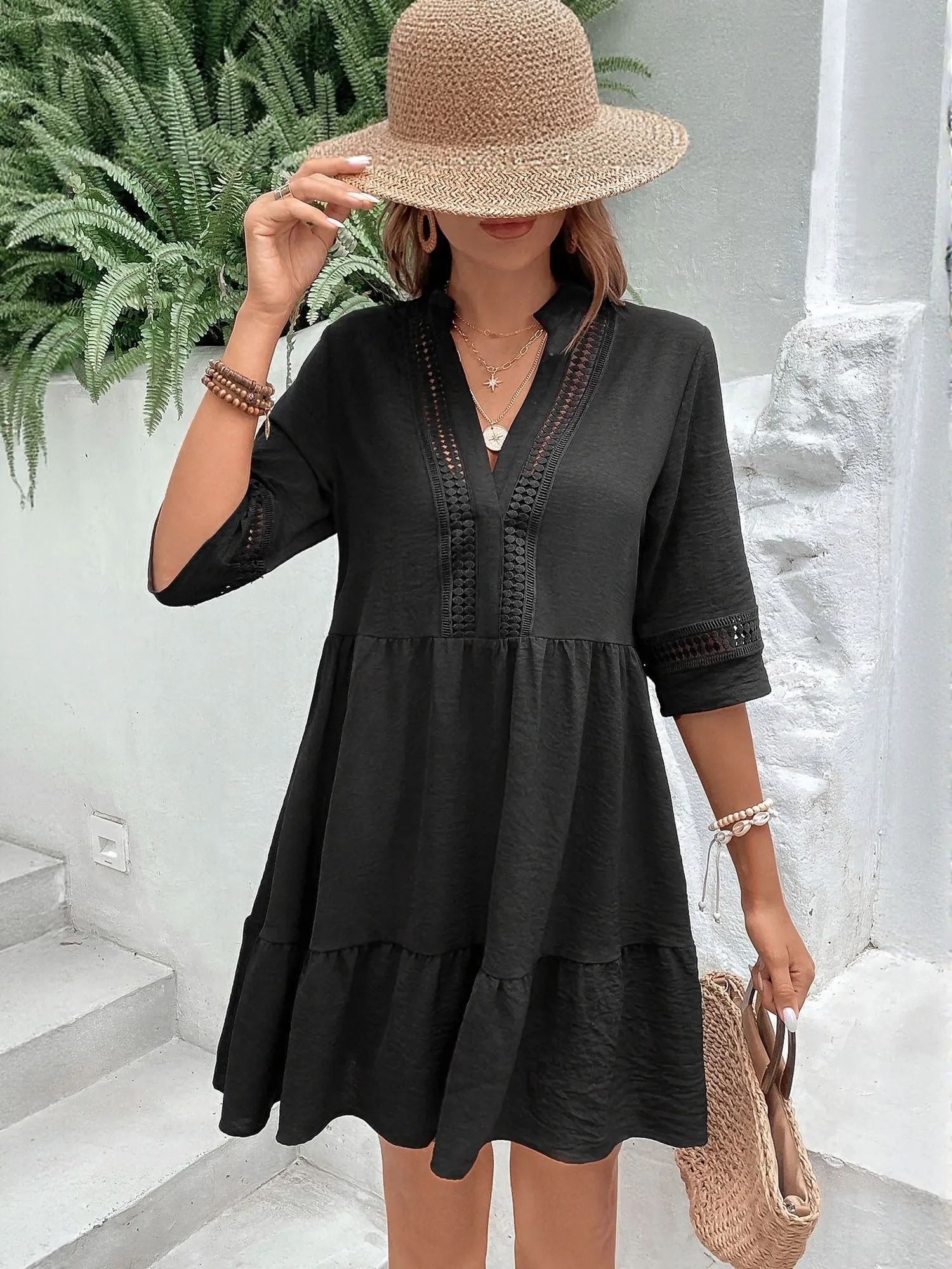Black Aline Mini Tiered Dress Dress