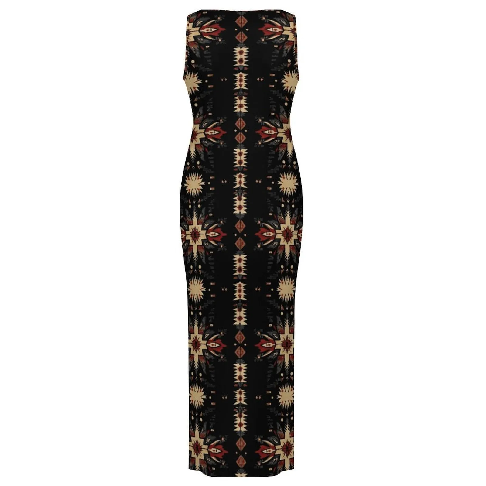 Black and Tan Aztec Bodycon Side Slit Western Maxi Dress