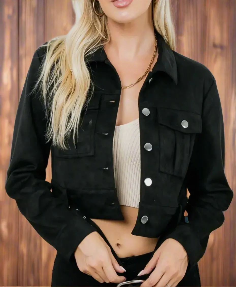 Black Cropped Suede Jacket
