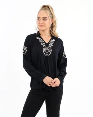 Black Embroidered Long Sleeve Blouse