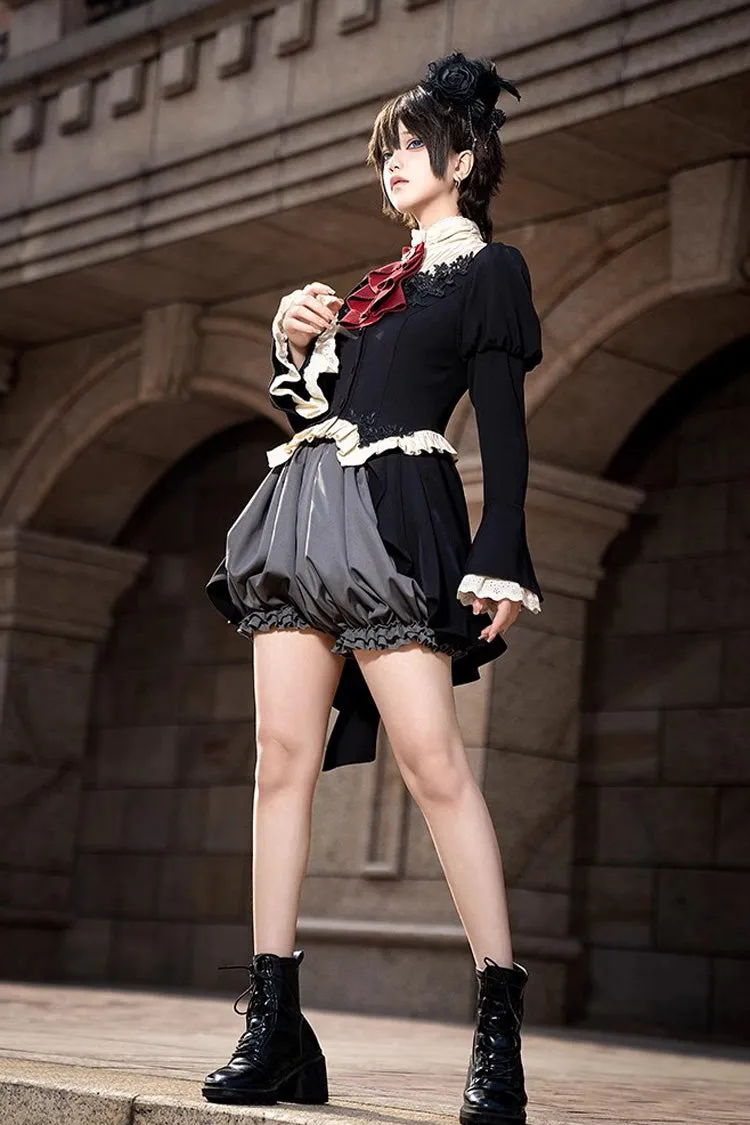 Black [Eternal Night Feast] Long Sleeves Gothic Prince Handsome Ouji Lolita Tailcoat Top and Shorts Set
