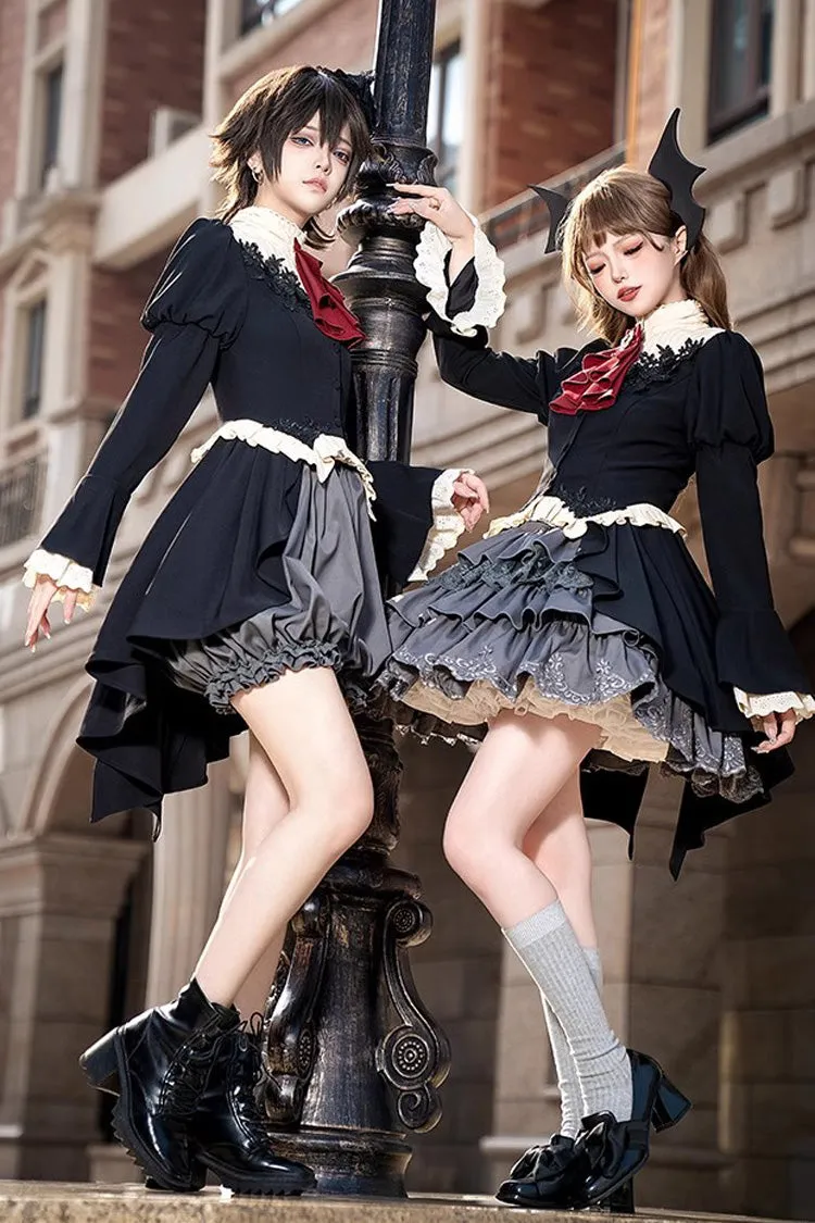 Black [Eternal Night Feast] Long Sleeves Gothic Prince Handsome Ouji Lolita Tailcoat Top and Shorts Set