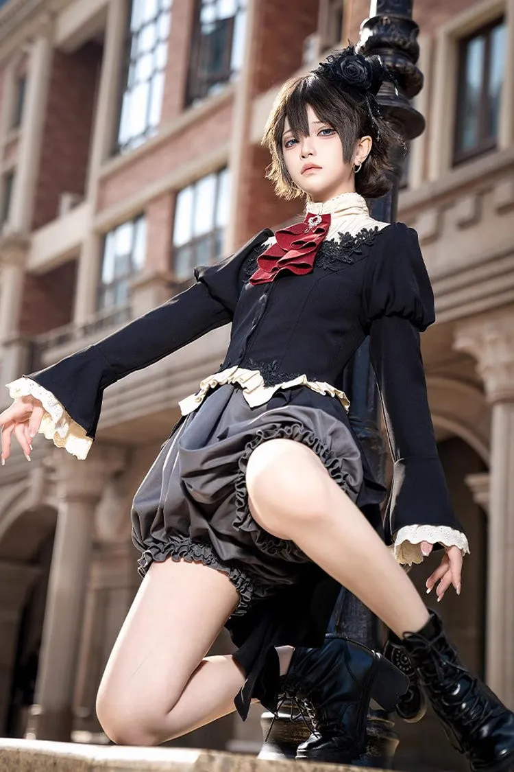 Black [Eternal Night Feast] Long Sleeves Gothic Prince Handsome Ouji Lolita Tailcoat Top and Shorts Set