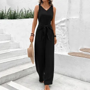 Black Jumpsuit With Waist Tie Up Detail