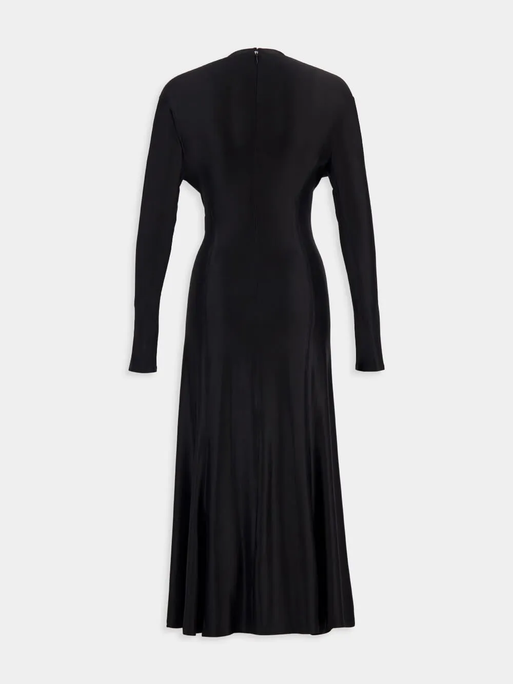Black Long Gathered Jersey Dress with Gold Ring