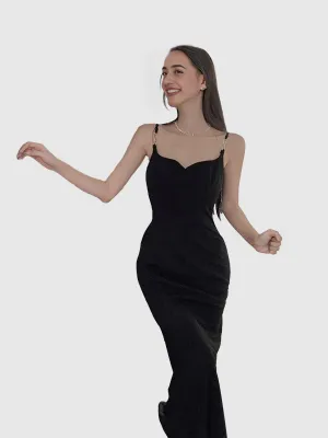 Black Thin Strapped Sweetheart Necked Bodycon Dress