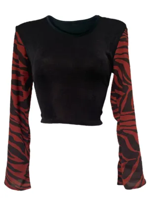 BLACK TIGER PRINT FLARE CROPPED TOP