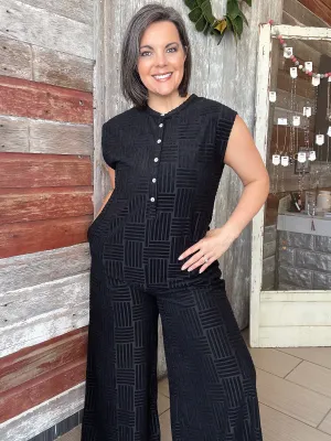 Black Velour Wide Leg Jumpsuit