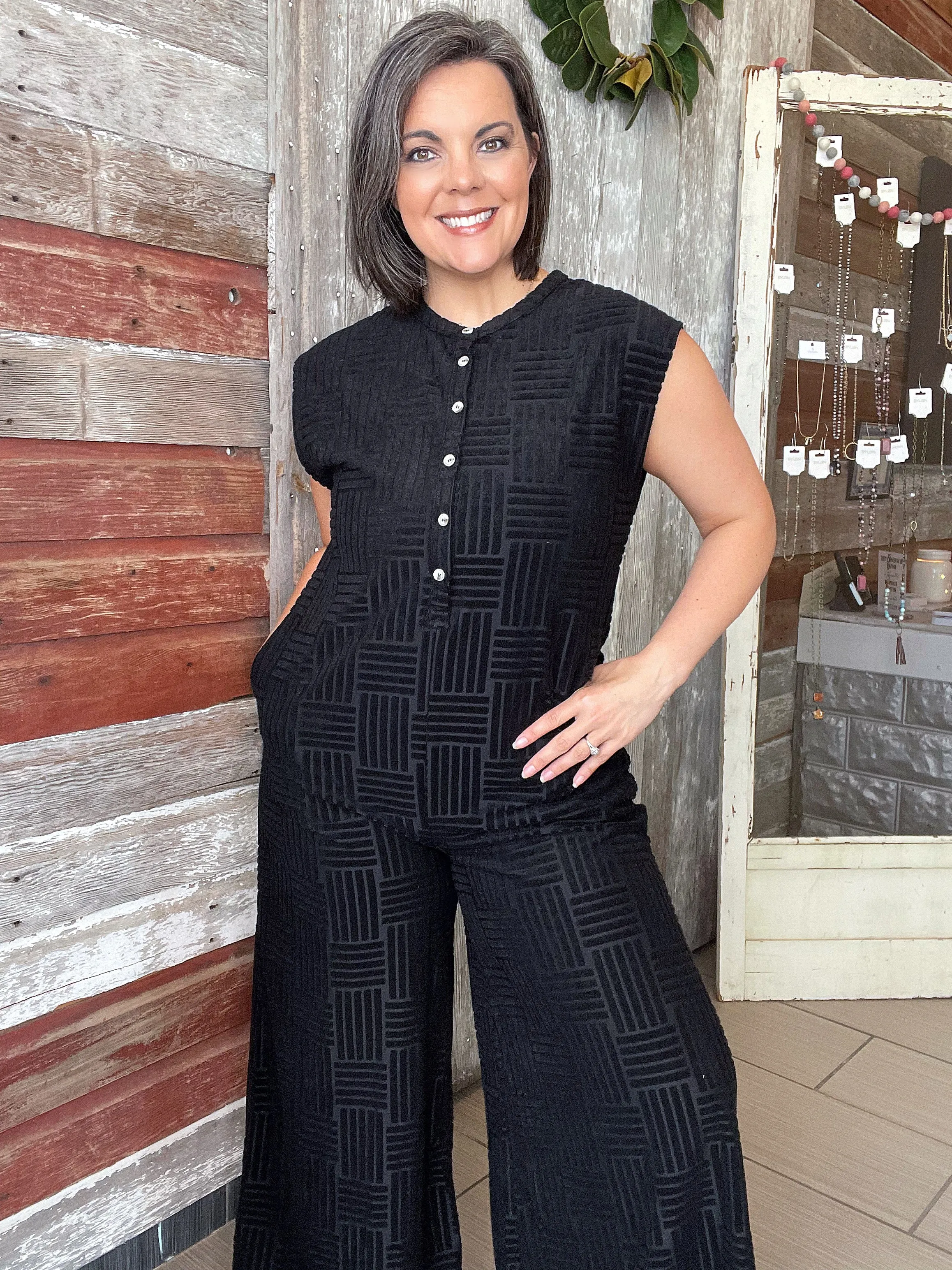Black Velour Wide Leg Jumpsuit