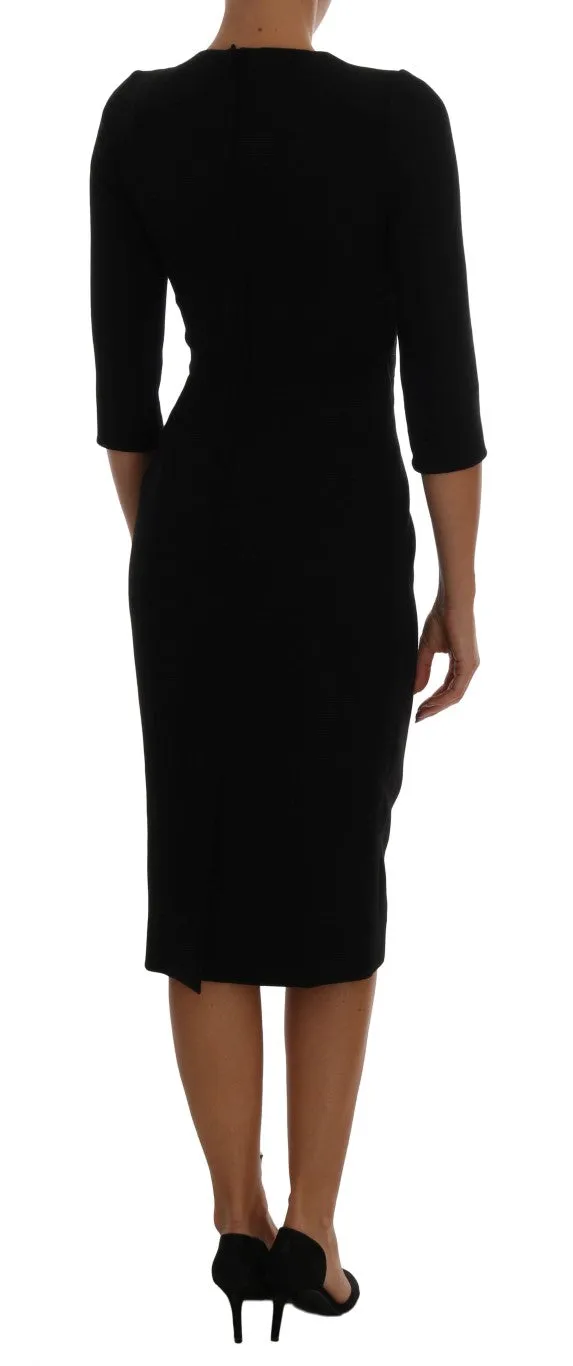 Black Yellow Tulip Wool Stretch Dress