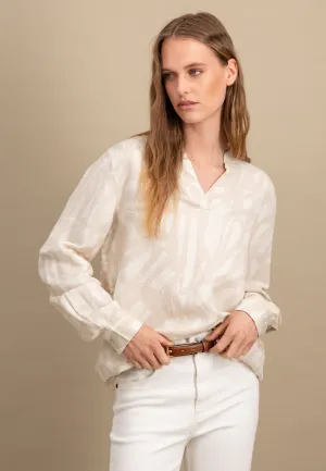 Bluse aus Leinenmix mit Tunika-Kragen