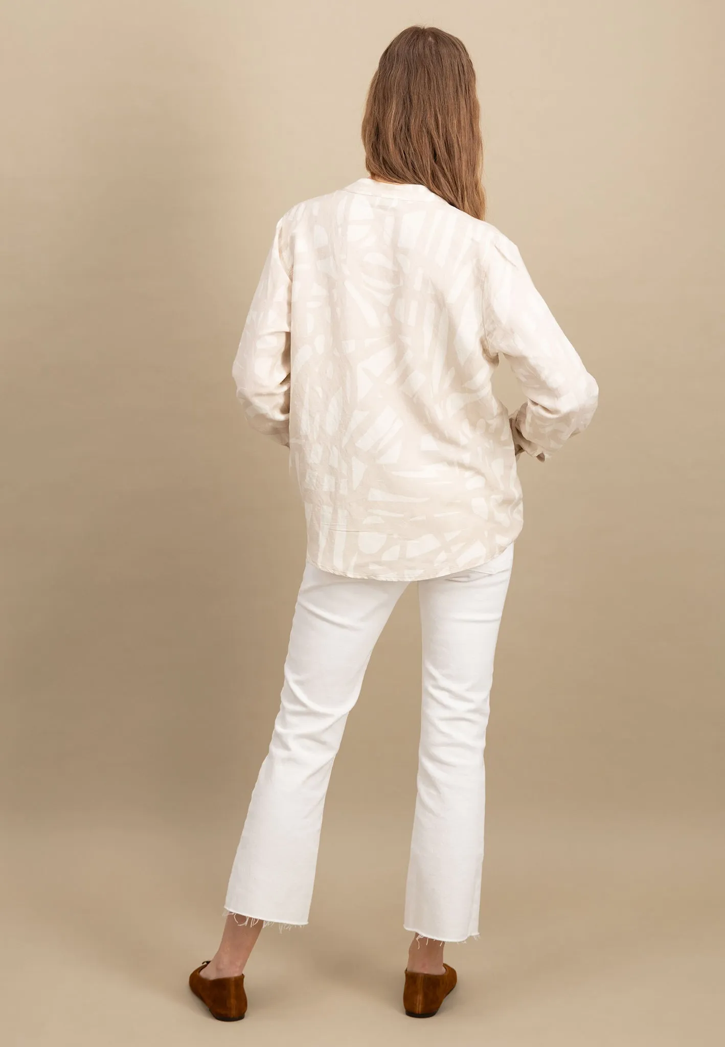 Bluse aus Leinenmix mit Tunika-Kragen